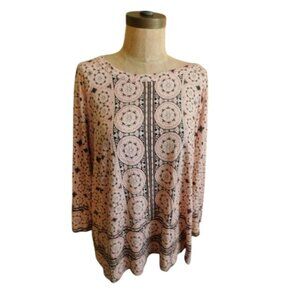 Rose + Olive Size 1X Pink Black Knit 3/4 Sleeve Plus Size Top